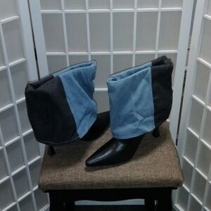 Denim Covered Black Stiletto Boots